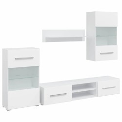 Meuble TV mural avec éclairage LED 5 pièces Blanc 