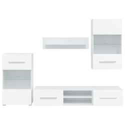 Meuble TV mural avec éclairage LED 5 pièces Blanc 
