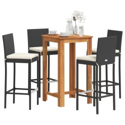 Ensemble de bar de jardin 5 pcs noir bois massif acacia rotin 