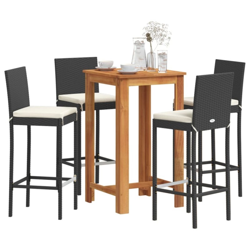 Ensemble de bar de jardin 5 pcs noir bois massif acacia rotin 