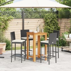 Ensemble de bar de jardin 5 pcs noir bois massif acacia rotin 