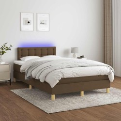 Sommier à lattes de lit matelas et LED marron foncé 120x190 cm 