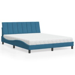Lit avec matelas bleu 160x200 cm velours 