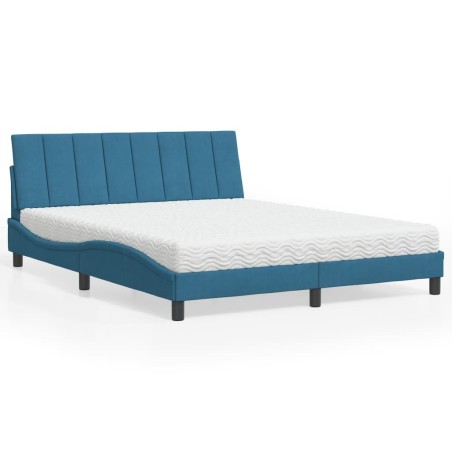 Lit avec matelas bleu 160x200 cm velours 