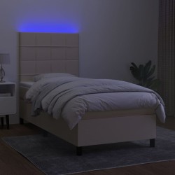 Sommier à lattes de lit et matelas et LED Crème 80x200cm Tissu 