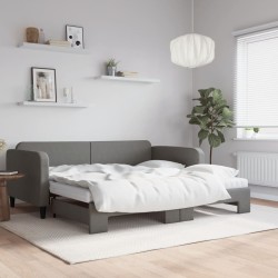 Lit de jour avec gigogne et matelas gris foncé 100x200 cm tissu 
