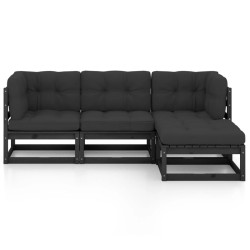Salon de jardin 4 pcs avec coussins Bois de pin massif 