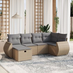 Salon de jardin avec coussins 6pcs mélange beige résine tressée 