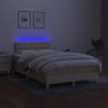 Sommier à lattes de lit matelas et LED crème 120x190 cm tissu 