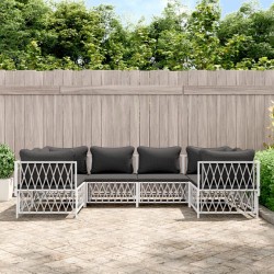 Salon de jardin avec coussins 6 pcs blanc acier 