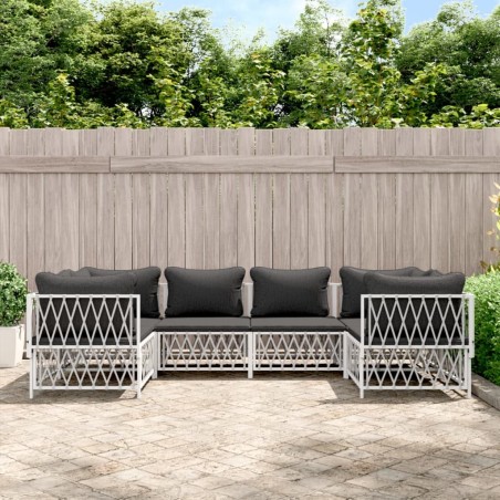 Salon de jardin avec coussins 6 pcs blanc acier 