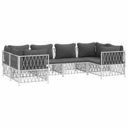 Salon de jardin avec coussins 6 pcs blanc acier 