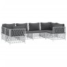 Salon de jardin avec coussins 6 pcs blanc acier 