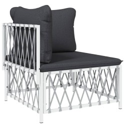 Salon de jardin avec coussins 6 pcs blanc acier 