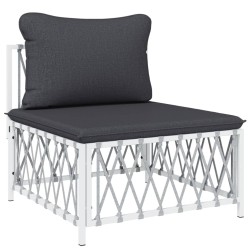 Salon de jardin avec coussins 6 pcs blanc acier 