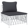 Salon de jardin avec coussins 6 pcs blanc acier 