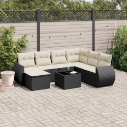 Salon de jardin 8 pcs avec coussins noir résine tressée 