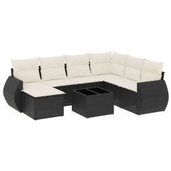 Salon de jardin 8 pcs avec coussins noir résine tressée 
