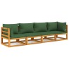 Salon de jardin 4 pcs avec coussins vert bois massif 