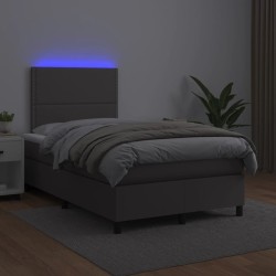 Sommier à lattes de lit matelas LED gris 120x190 cm similicuir 
