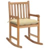 Chaise à bascule avec coussin blanc crème Bois de teck solide 