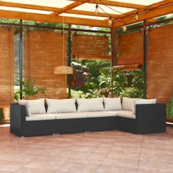 Salon de jardin 5 pcs avec coussins Résine tressée Noir 