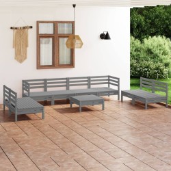 Salon de jardin 9 pcs Gris Bois de pin massif 