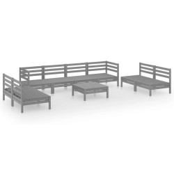 Salon de jardin 9 pcs Gris Bois de pin massif 