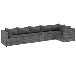 Salon de jardin 6 pcs avec coussins Gris Résine tressée 