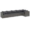 Salon de jardin 6 pcs avec coussins Gris Résine tressée 