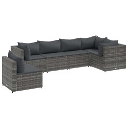 Salon de jardin 6 pcs avec coussins Gris Résine tressée 