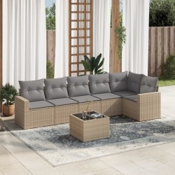 Salon de jardin avec coussins 7 pcs beige résine tressée 
