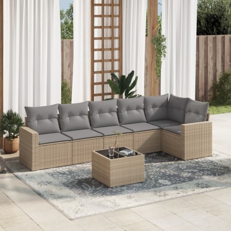 Salon de jardin avec coussins 7 pcs beige résine tressée 