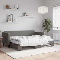 Lit de jour avec gigogne et matelas gris foncé 80x200 cm tissu 