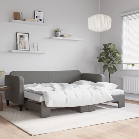 Lit de jour avec gigogne et matelas gris foncé 80x200 cm tissu 