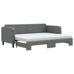 Lit de jour avec gigogne et matelas gris foncé 80x200 cm tissu 