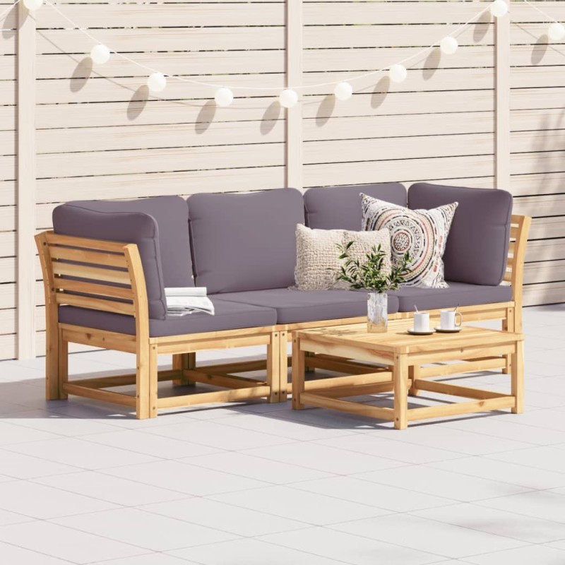 Salon de jardin 3 pcs avec coussins bois massif d'acacia 