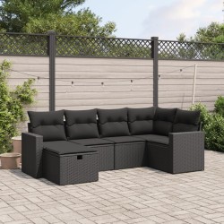 Salon de jardin 6 pcs avec coussins noir résine tressée 