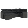 Salon de jardin 6 pcs avec coussins noir résine tressée 
