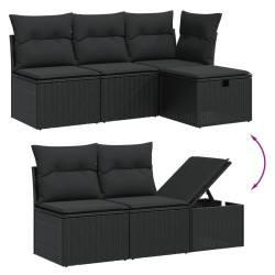 Salon de jardin 6 pcs avec coussins noir résine tressée 