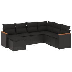 Salon de jardin 7 pcs avec coussins noir résine tressée 