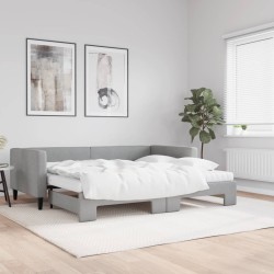 Lit de jour avec gigogne et matelas gris clair 90x200 cm tissu 