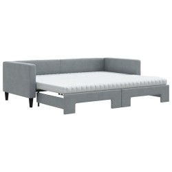Lit de jour avec gigogne et matelas gris clair 90x200 cm tissu 