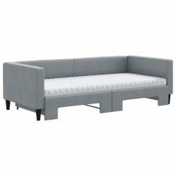 Lit de jour avec gigogne et matelas gris clair 90x200 cm tissu 