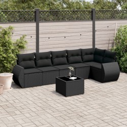Salon de jardin 7 pcs avec coussins noir résine tressée 