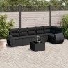 Salon de jardin 7 pcs avec coussins noir résine tressée 