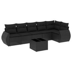 Salon de jardin 7 pcs avec coussins noir résine tressée 