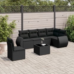 Salon de jardin 7 pcs avec coussins noir résine tressée 