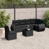 Salon de jardin 7 pcs avec coussins noir résine tressée 