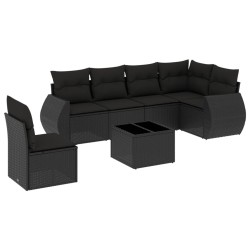 Salon de jardin 7 pcs avec coussins noir résine tressée 
